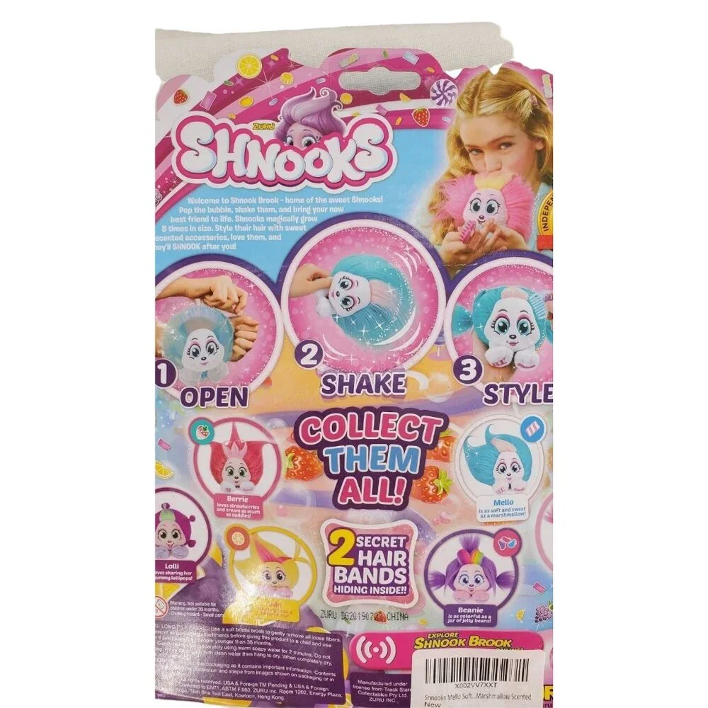 Shnooks Stuffed Mello Soft Plush Toy Marshmallow Scented Fluffy Hair Dead Stock